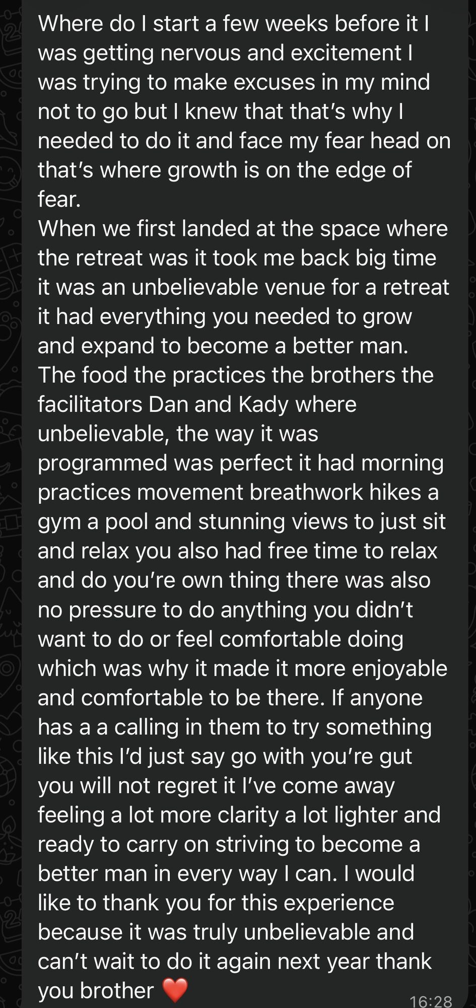Andrew's message to Dan after The Edge