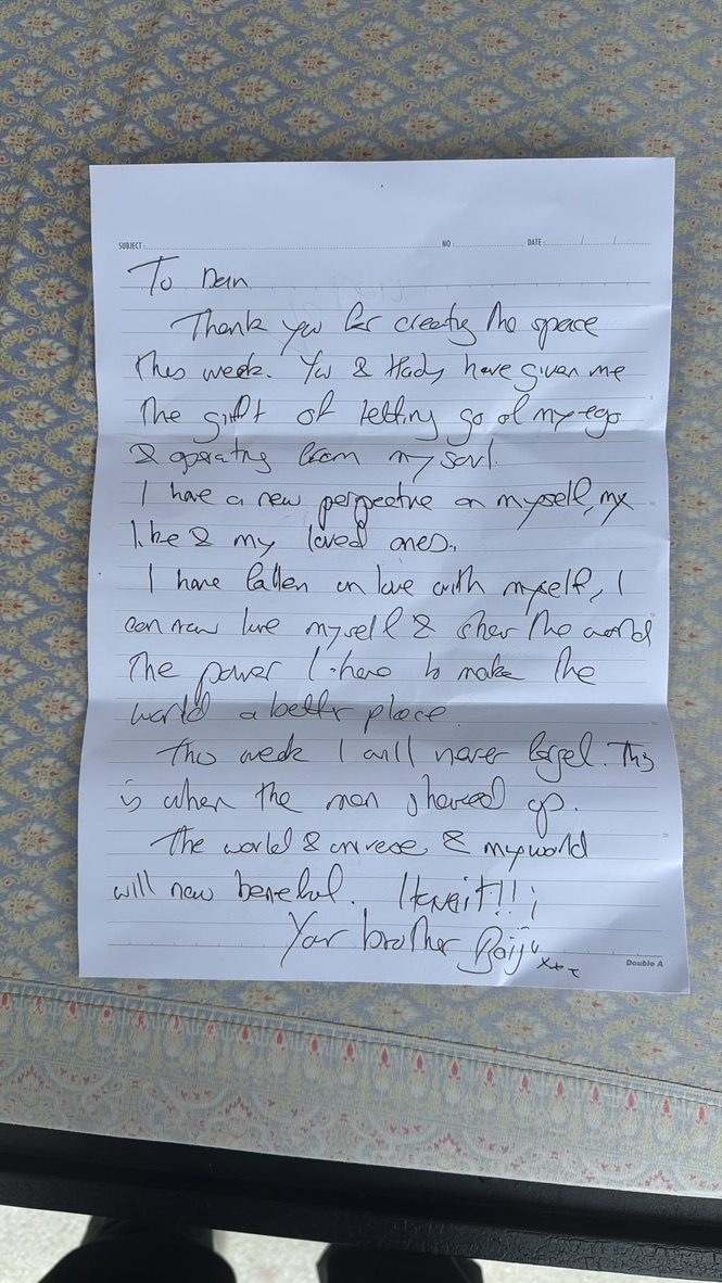 Baiju's handwritten letter to Dan